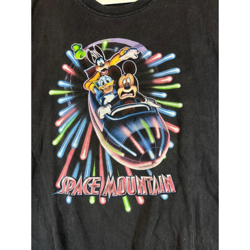 Vintage Disney Space Mountain T-Shirt Black Mickey Donald Goofy 90s Faded XL